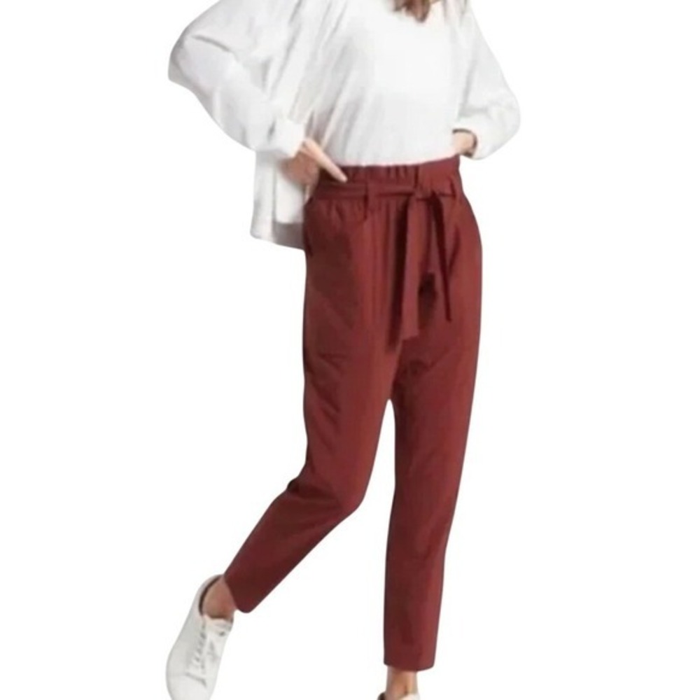 Athleta Skyline Pant Rust Burgundy High Rise Wide Leg Tie Waist Size 12